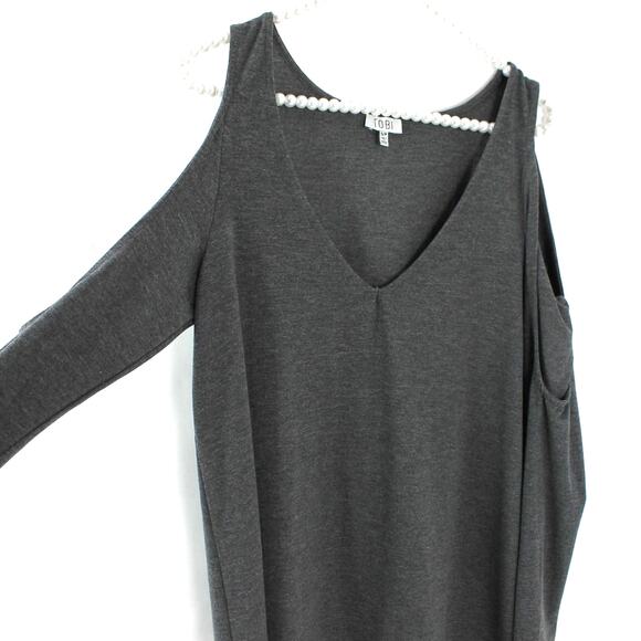 Tobi Women's Gray Midi Dress Cold Shoulder V-Neck Jersey Rayon Blend Size Small - Picture 2 of 6